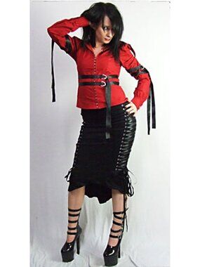 M-L Necessary Evil NEW OLD STOCK Black Canvas Corset Tie Mermaid Fit Flare Skirt